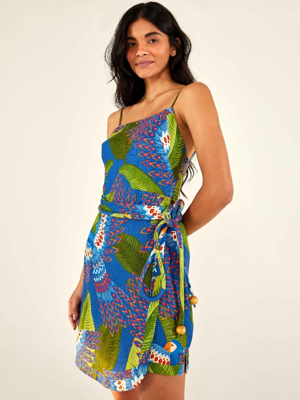 Blue Macaw Mini Wrap Dress